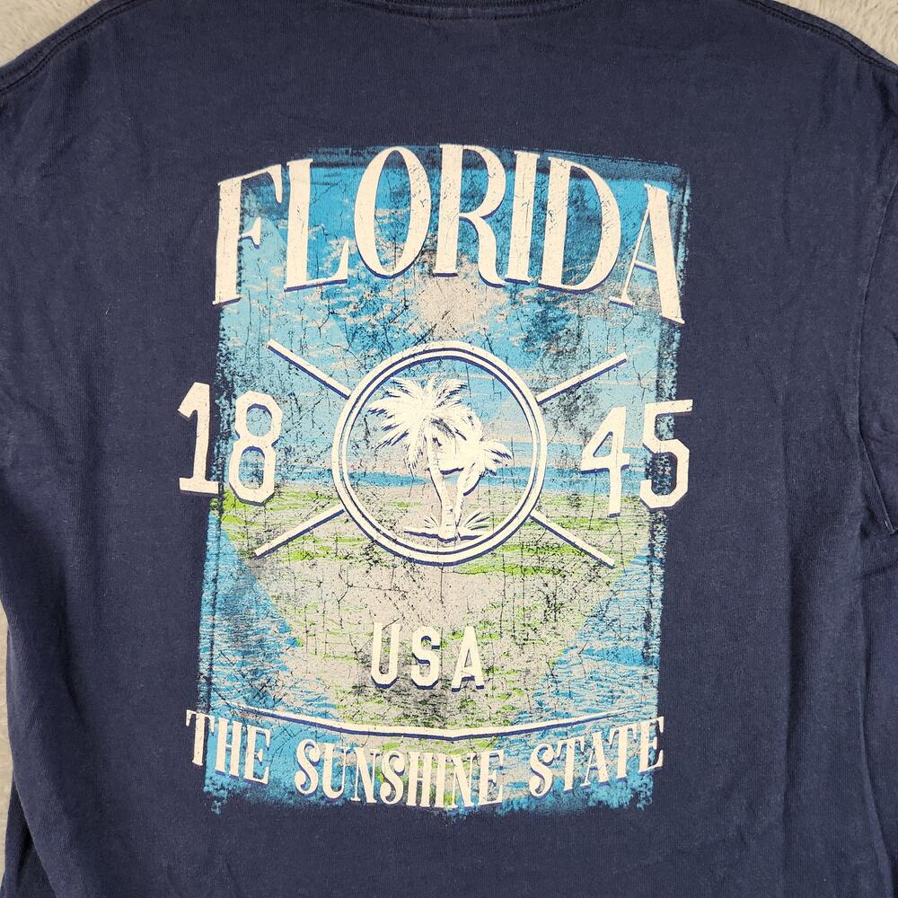 Vintage Florida Shirt Mens Large Blue Sunshine State Palm Tree Graphic Beach